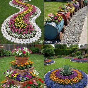 plusieurs jardinets avec des éléments de récupération