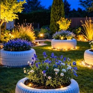 plot de jardinets blancs avec pneus usagés